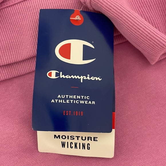 New CHAMPION Pink Violet French Terry Hoodie Logo Floral Front Size Large - Picture 9 of 12